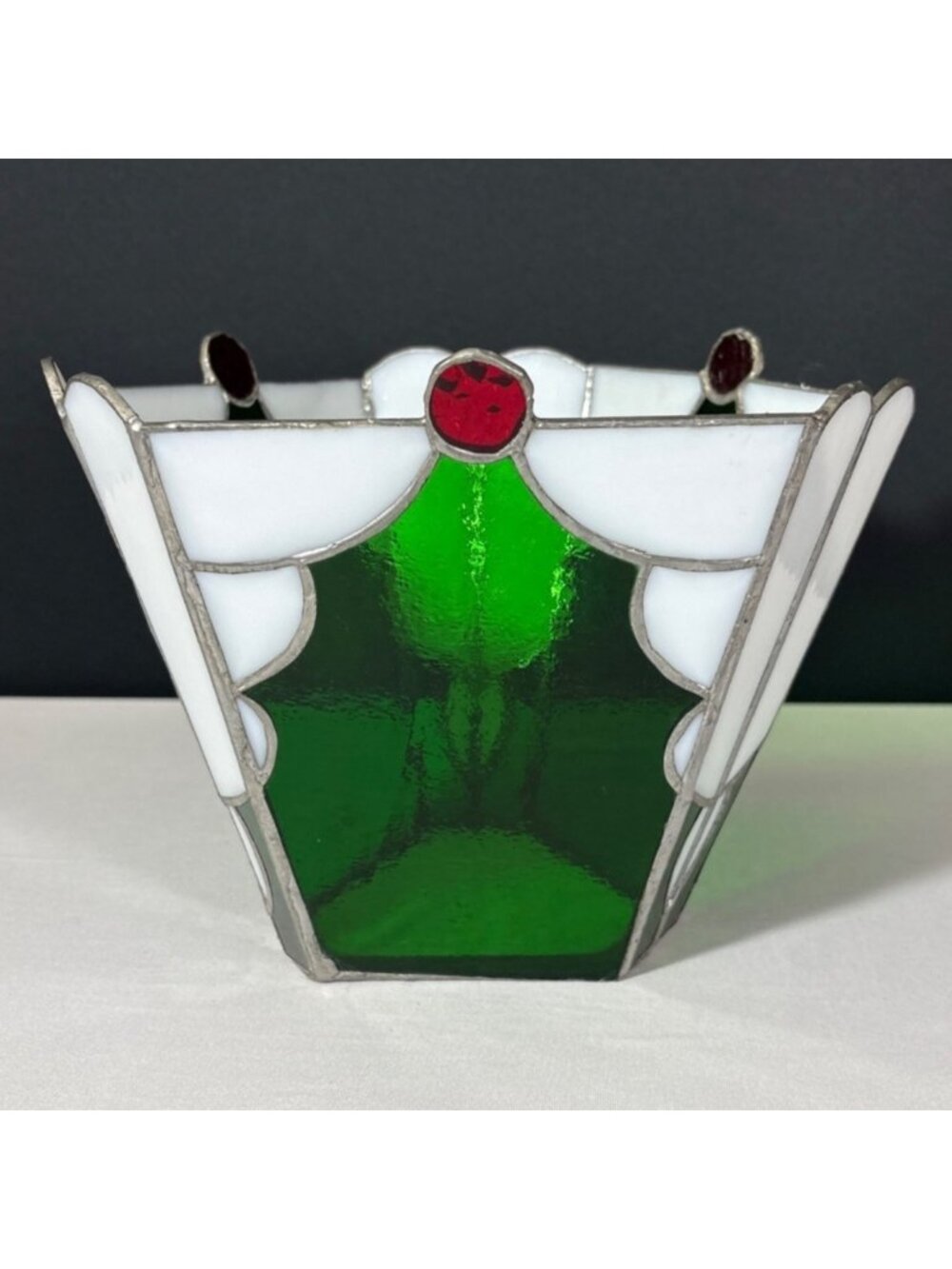 Candle Holder Handcrafted Acrylic Stained Green White Red Hexagon Shape Planter